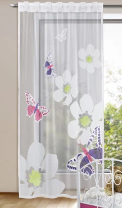 Gardine Schmetterlinge Mit Blumen, 245 X 140 Cm