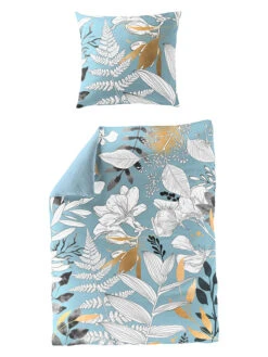 Heimtextilien -Heimtextilien bierbaum satin bettwasche set in hellblau gold weiss 1