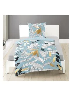 Satin-Bettwäsche-Set In Hellblau/ Gold/ Weiß 5 Satin-Bettwäsche-Set In Hellblau/ Gold/ Weiß -Heimtextilien bierbaum satin bettwasche set in hellblau gold weiss 2