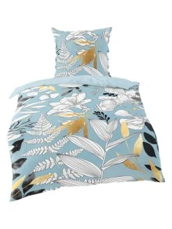 Heimtextilien 20 Satin-Bettwäsche-Set In Hellblau/ Gold/ Weiß