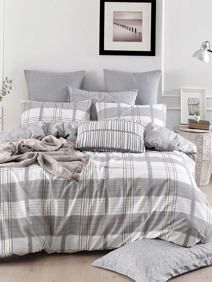 Renforcé-Bettwäsche-Set "My Home" In Weiß/ Grau 1 Renforcé-Bettwäsche-Set "My Home" In Weiß/ Grau