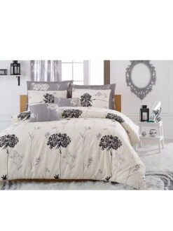 Satin-Bettwäsche-Set "Etil" In Grau/ Beige