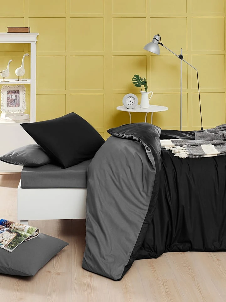 Renforcé-Bettwäsche-Set In Schwarz/ Grau 2 Renforcé-Bettwäsche-Set In Schwarz/ Grau – Bild 2