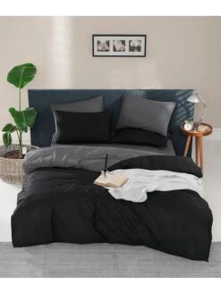 Renforcé-Bettwäsche-Set In Schwarz/ Grau