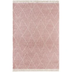 Hochflor Teppich Fransen Jade Rosa