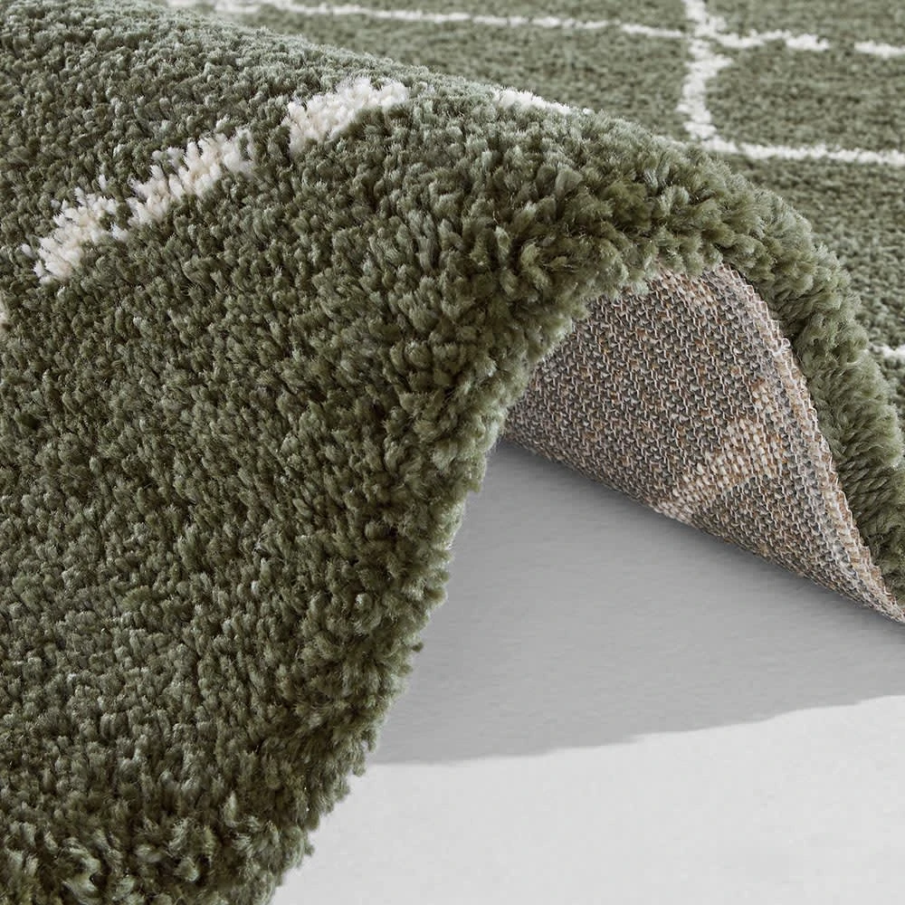 Hochflor Teppich Hash Olivgrün Creme 2 Hochflor Teppich Hash Olivgrün Creme – Bild 2