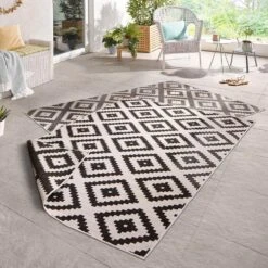 In- & Outdoor Teppich Malta Schwarz Creme -Heimtextilien northrugs in and outdoor teppich malta schwarz creme 3