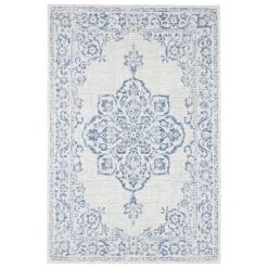 In- & Outdoor Teppich Tilos Creme Jeansblau