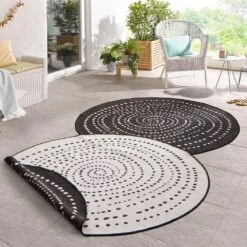 In- & Outdoor Wendeteppich Bali Schwarz Creme, Rund 8 In- & Outdoor Wendeteppich Bali Schwarz Creme, Rund -Heimtextilien northrugs in and outdoor wendeteppich bali schwarz creme rund 3