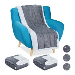 3x Kuscheldecke In Grau/ Weiß - (B)150 X (T)200 Cm