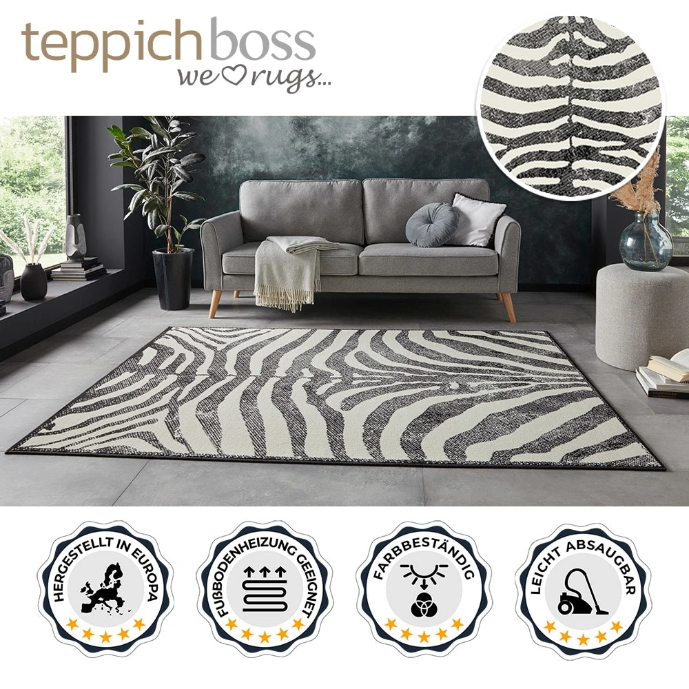 Kurzflor Teppich Zebra Schwarz/creme 2 Kurzflor Teppich Zebra Schwarz/creme – Bild 2