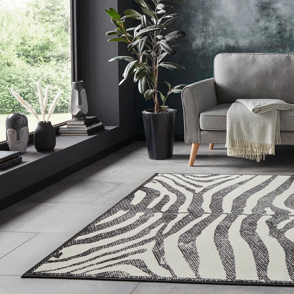 Kurzflor Teppich Zebra Schwarz/creme 3 Kurzflor Teppich Zebra Schwarz/creme – Bild 3