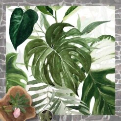 Vinyl-Teppich - Aquarell Tropisches Arrangement Mit Monstera In Grün -Heimtextilien wallart vinyl teppich aquarell tropisches arrangement mit monstera in grun 2