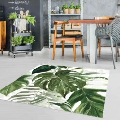 Vinyl-Teppich - Aquarell Tropisches Arrangement Mit Monstera In Grün -Heimtextilien wallart vinyl teppich aquarell tropisches arrangement mit monstera in grun 3