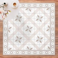 Vinyl-Teppich - Geometrische Fliesen Rautenblüte Mit Bordüre In Creme-Beige 9 Vinyl-Teppich - Geometrische Fliesen Rautenblüte Mit Bordüre In Creme-Beige -Heimtextilien wallart vinyl teppich geometrische fliesen rautenblute mit bordure in creme beige 2