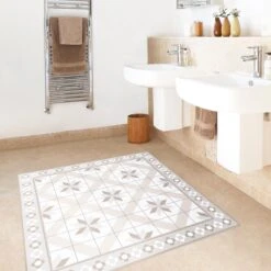 Vinyl-Teppich - Geometrische Fliesen Rautenblüte Mit Bordüre In Creme-Beige 11 Vinyl-Teppich - Geometrische Fliesen Rautenblüte Mit Bordüre In Creme-Beige -Heimtextilien wallart vinyl teppich geometrische fliesen rautenblute mit bordure in creme beige 4