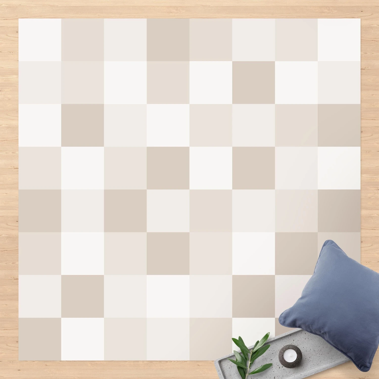 Vinyl-Teppich - Geometrisches Muster Buntes Schachbrett Sand In Creme-Beige 2 Vinyl-Teppich - Geometrisches Muster Buntes Schachbrett Sand In Creme-Beige – Bild 2