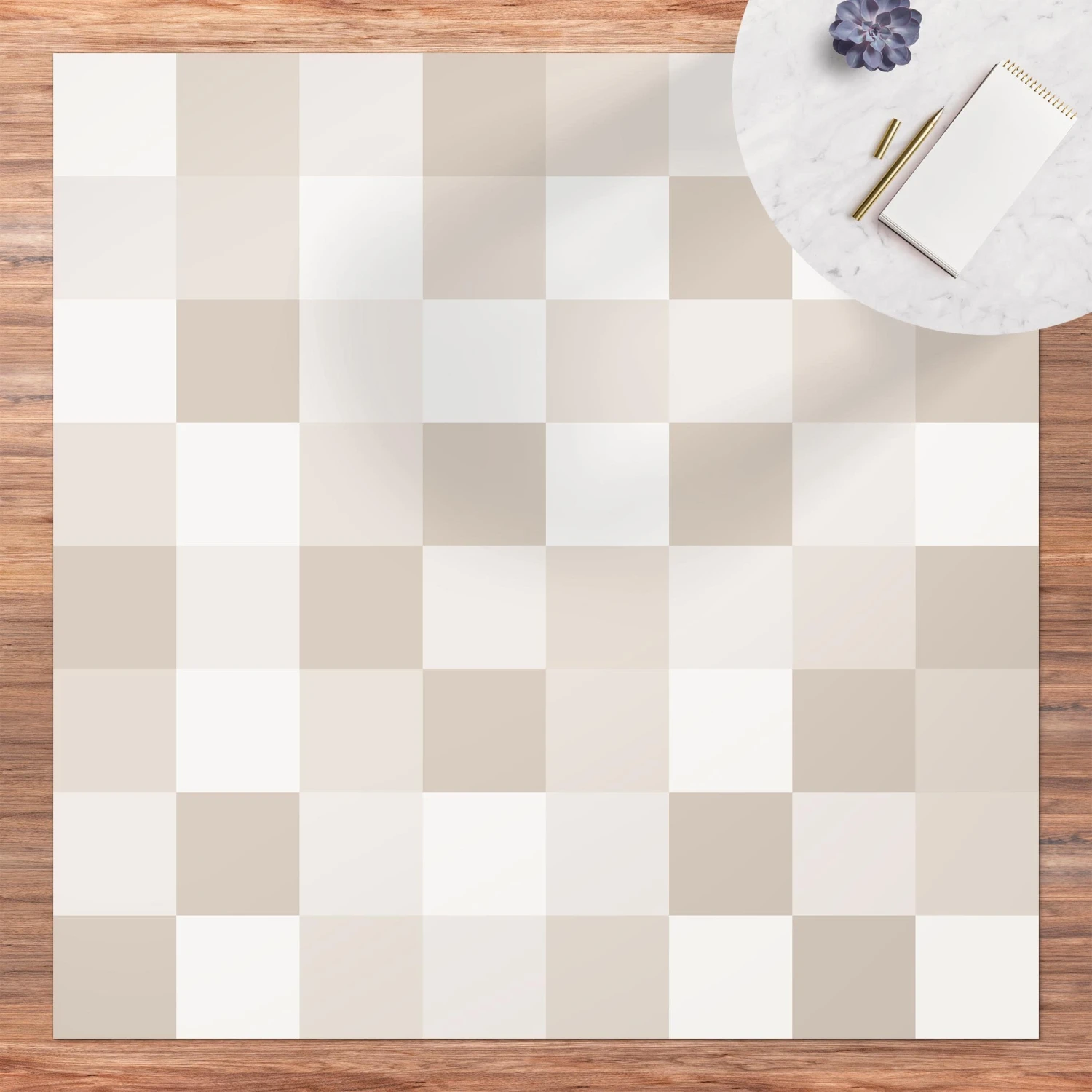 Vinyl-Teppich - Geometrisches Muster Buntes Schachbrett Sand In Creme-Beige 3 Vinyl-Teppich - Geometrisches Muster Buntes Schachbrett Sand In Creme-Beige – Bild 3
