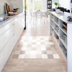 Vinyl-Teppich - Geometrisches Muster Buntes Schachbrett Sand In Creme-Beige 10 Vinyl-Teppich - Geometrisches Muster Buntes Schachbrett Sand In Creme-Beige -Heimtextilien wallart vinyl teppich geometrisches muster buntes schachbrett sand in creme beige 3