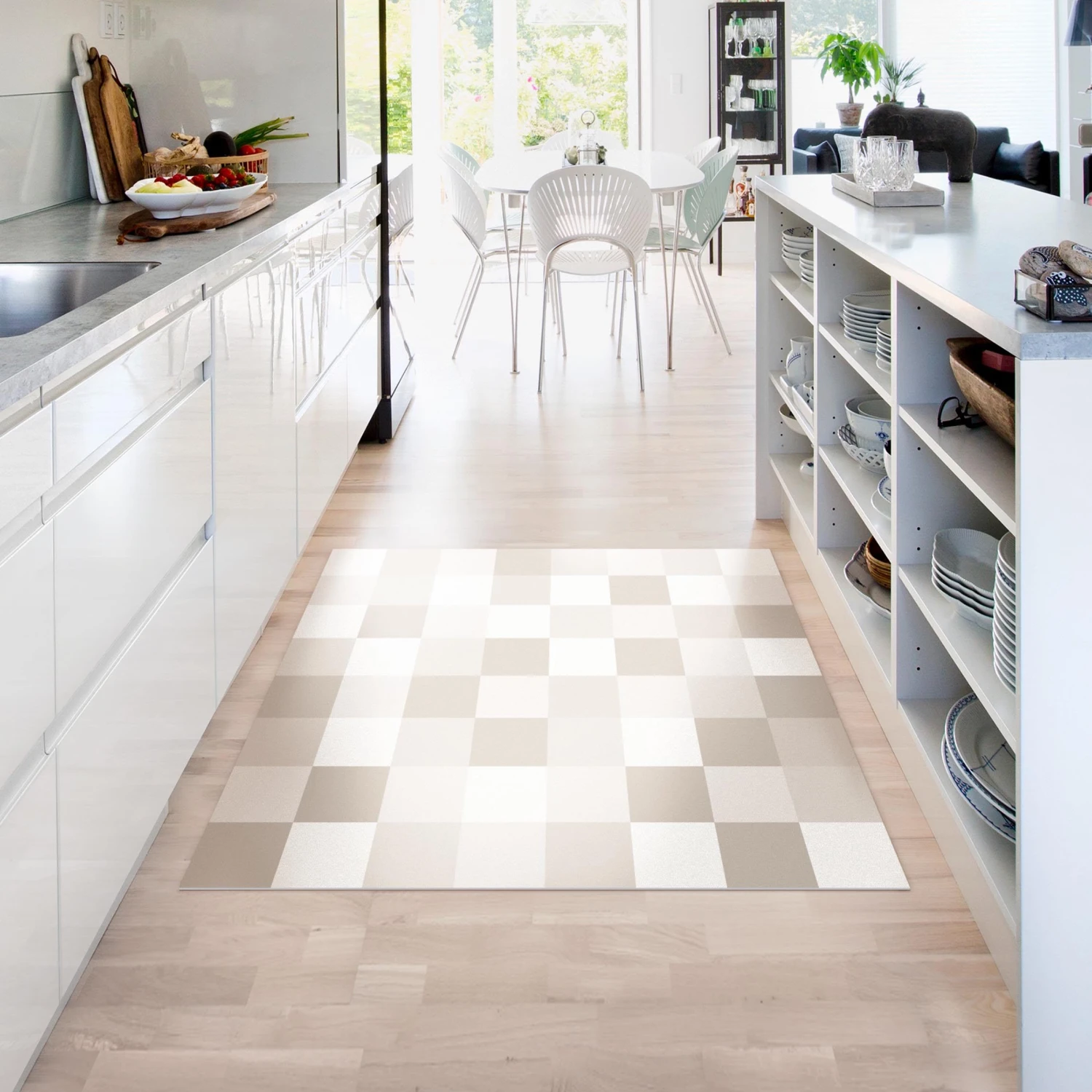 Vinyl-Teppich - Geometrisches Muster Buntes Schachbrett Sand In Creme-Beige 4 Vinyl-Teppich - Geometrisches Muster Buntes Schachbrett Sand In Creme-Beige – Bild 4