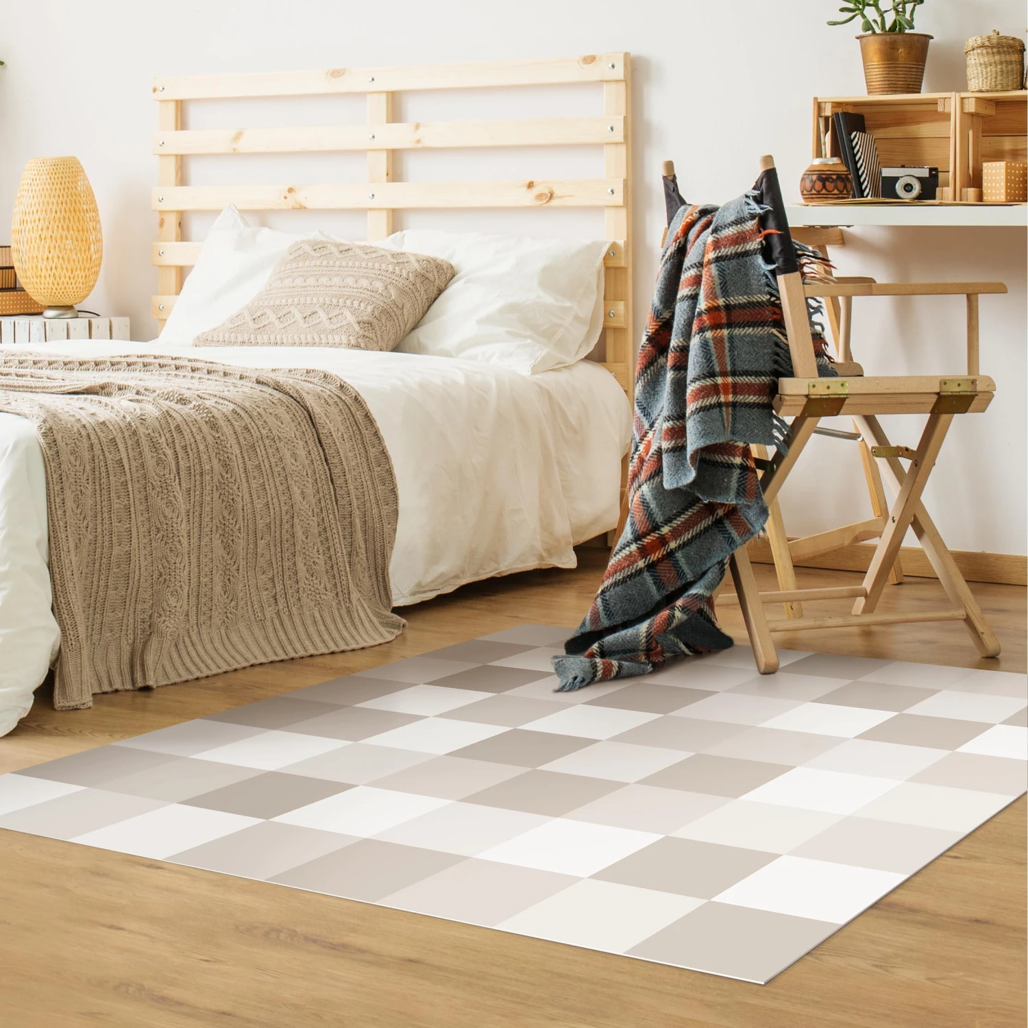 Vinyl-Teppich - Geometrisches Muster Buntes Schachbrett Sand In Creme-Beige 5 Vinyl-Teppich - Geometrisches Muster Buntes Schachbrett Sand In Creme-Beige – Bild 5