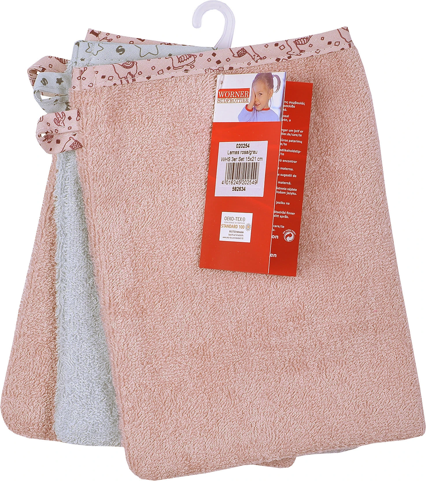 Waschhandschuh 3er Set, Lamas Rosa, 15 X 21 Cm 2 Waschhandschuh 3er Set, Lamas Rosa, 15 X 21 Cm – Bild 2
