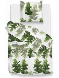 Mako-Satin-Bettwäsche-Set "Donny" In Grün/ Weiß