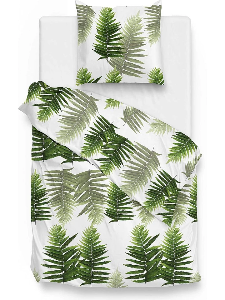 Mako-Satin-Bettwäsche-Set "Donny" In Grün/ Weiß 1 Mako-Satin-Bettwäsche-Set "Donny" In Grün/ Weiß